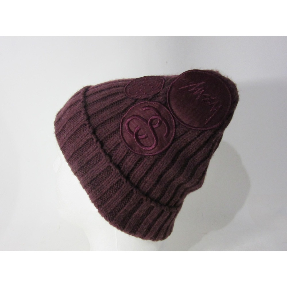 Stussy Hat Beanie Mens Purple Knit World Tribe Patch Logo Streetwear